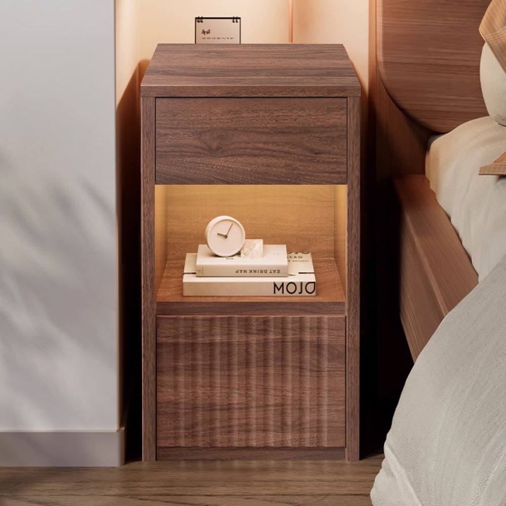 Wood Bedside Table with Drawer and Open Shelf view 2