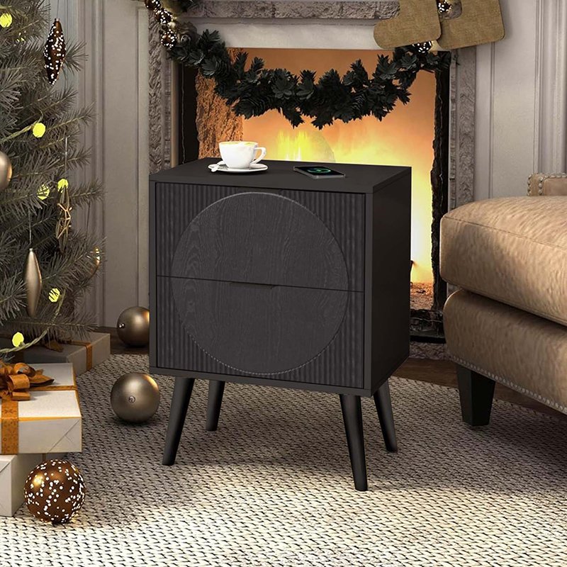 2-Drawer Nightstand (Black) view 2