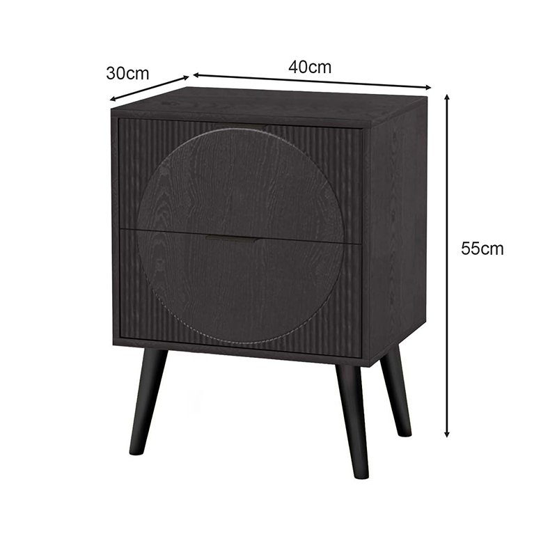 2-Drawer Nightstand (Black) view 3