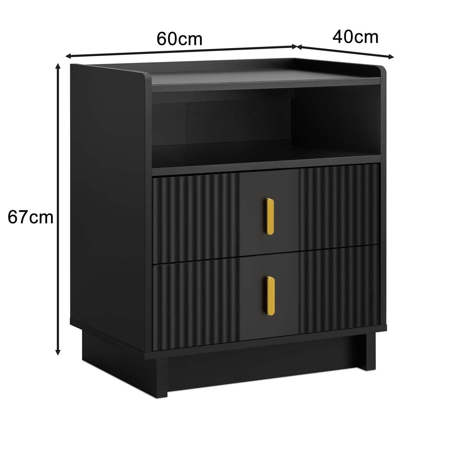 Bedside Table with 2 Drawers (Black) view 3