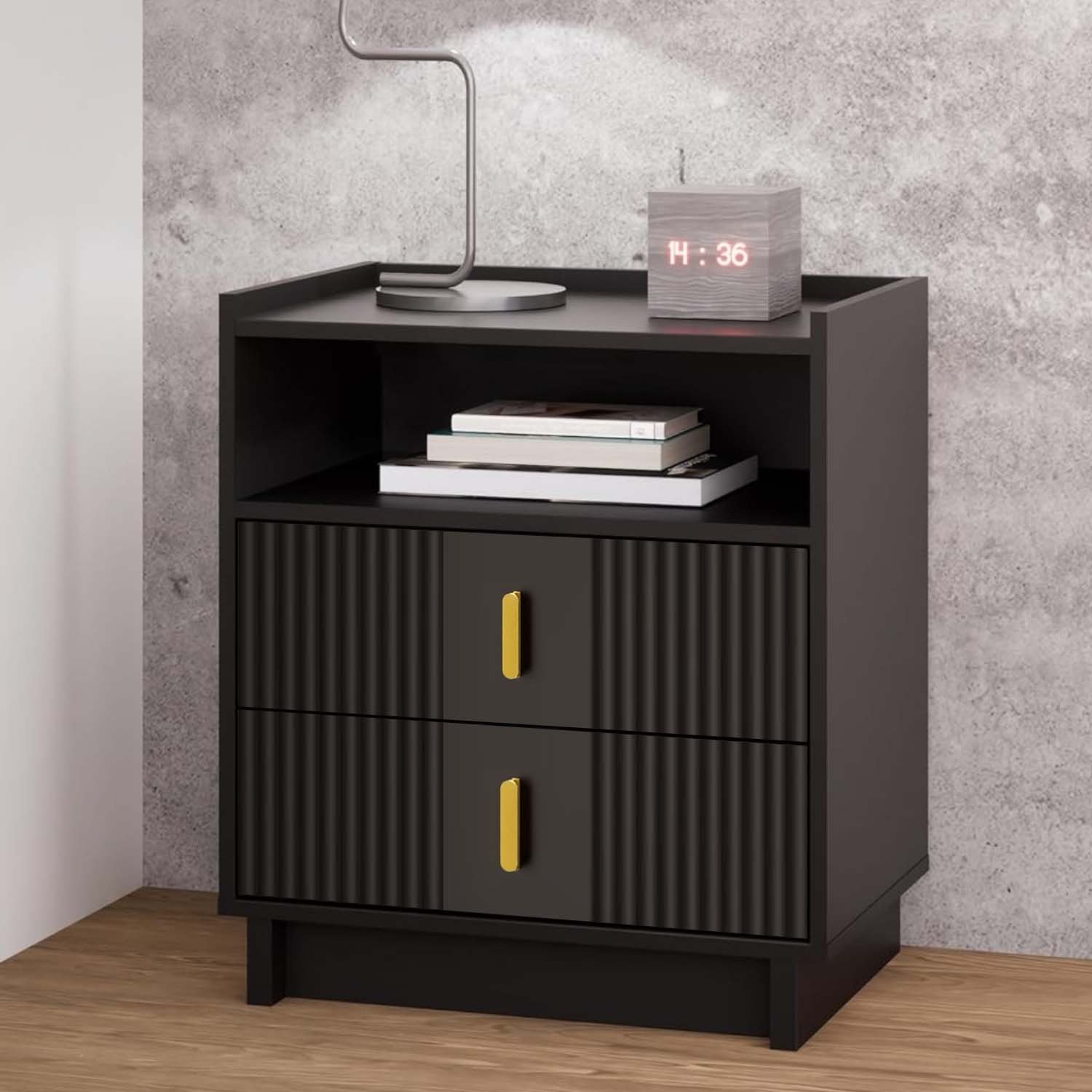 Bedside Table with 2 Drawers (Black) view 4