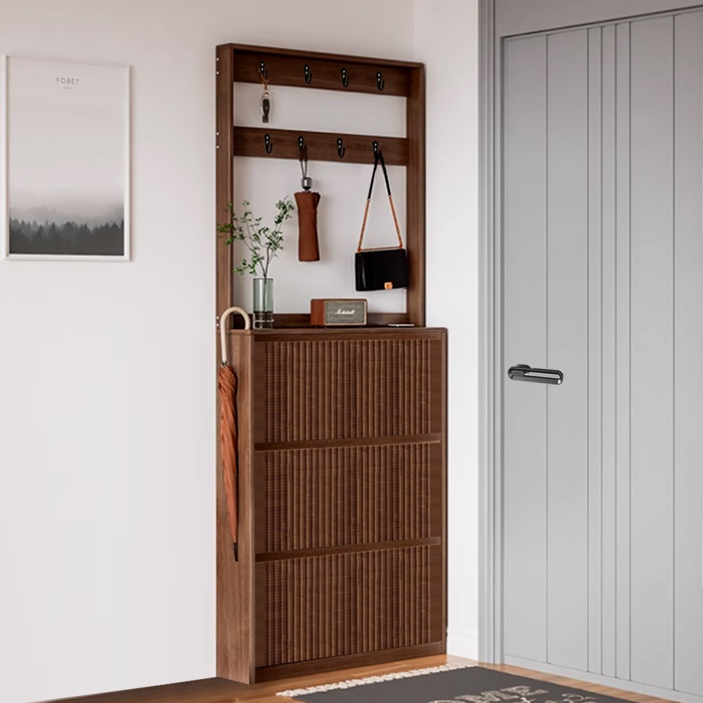 Hall Tree with Shoe Cabinet & Hooks view 2