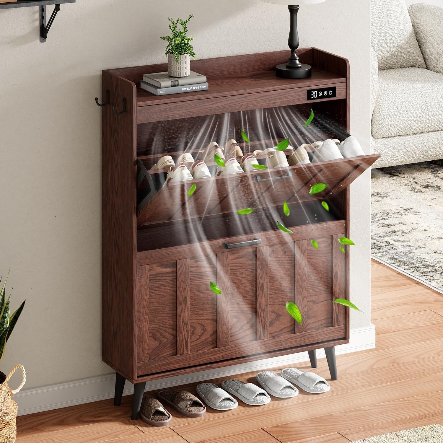 Modern Shoe Cabinet Grey Flip Door Storage with Ventilation