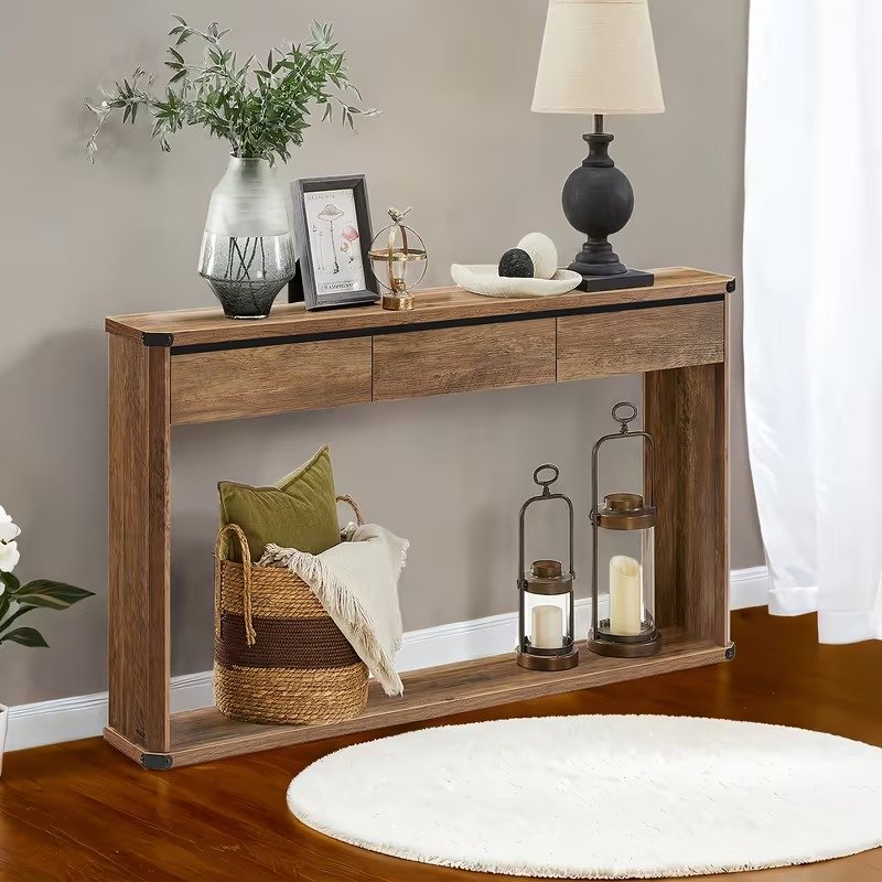 Rustic Console Table with Drawers view 2