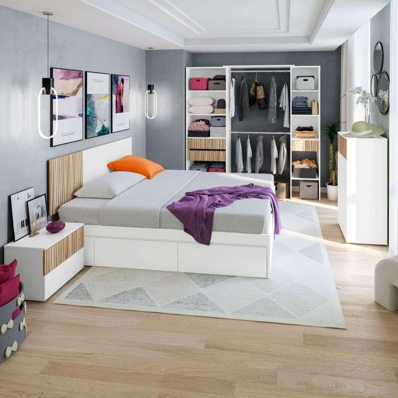 Storage bed frame for compact apartment bedroom furniture
